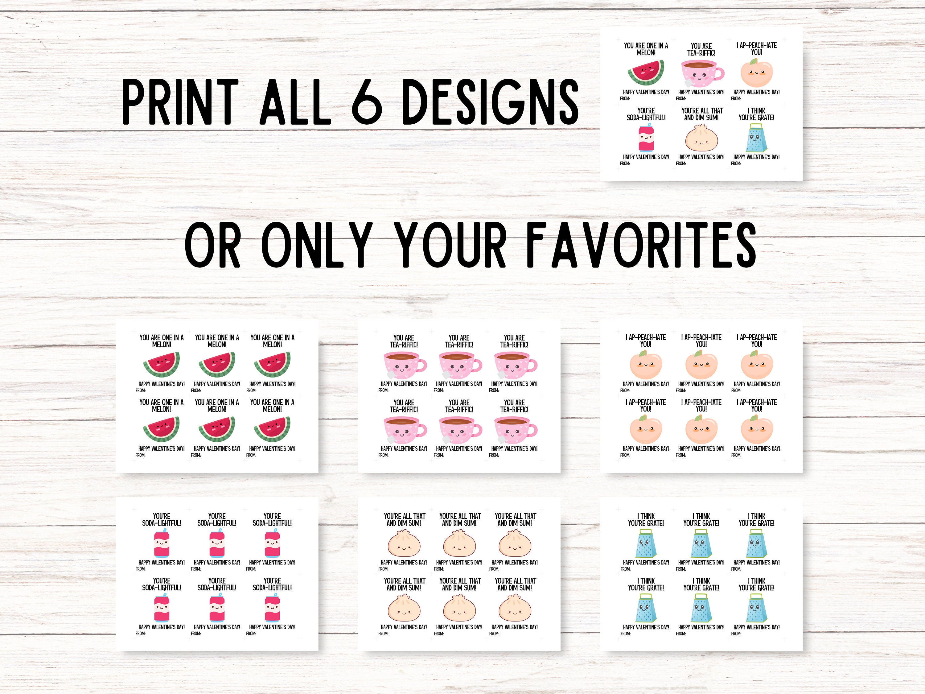 Food Valentine's Day Card Editable, Food Pun Valentine Cards for Kids ...