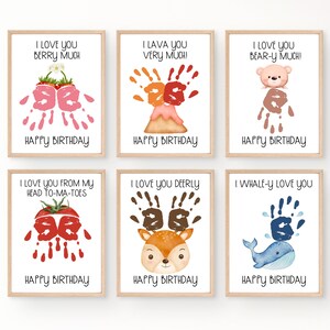 Birthday Love Handprint, Happy Birthday Card Cute, Birthday Handprint Craft, Preschool Toddler Handprint Gift, Footprint Birthday Art
