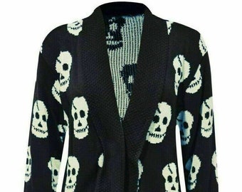 Ladies ComfyFit women's Knitted Skull Cardigan Jumper Cardigan Winter Halloween Lot