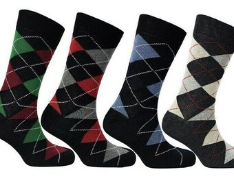 6 Pairs Men Elegant Bright Colours Argyle Diamond Design Casual Socks UK 6-11 