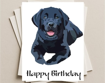 Tarjeta de cumpleaños de Labrador negro, tarjeta de regalo para perro Labrador Retriever, tarjeta de felicitación de feliz cumpleaños en blanco para cachorro de Labrador