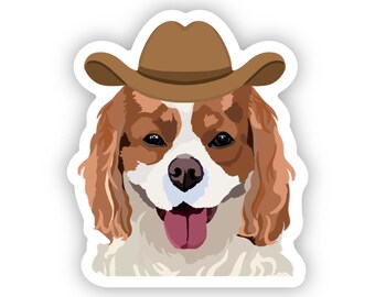 Pegatina de Cavalier King Charles Spaniel, vaquera, vaquera, vinilo troquelado, para botella de agua, portátil, resistente al agua, apta para lavavajillas, resistente a arañazos
