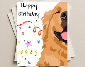 Tarjeta de cumpleaños de Golden Retriever con diseño de perro y mensaje en el interior, tarjeta de regalo de cumpleaños de perro, tarjeta de felicitación de cumpleaños de cachorro Golden