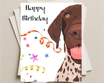 Tarjeta de cumpleaños marrón de GSP con diseño de perro en el interior y mensaje, tarjeta de regalo de cumpleaños para perros, tarjeta de felicitación de cumpleaños para cachorros de Braco Alemán de Pelo Corto.