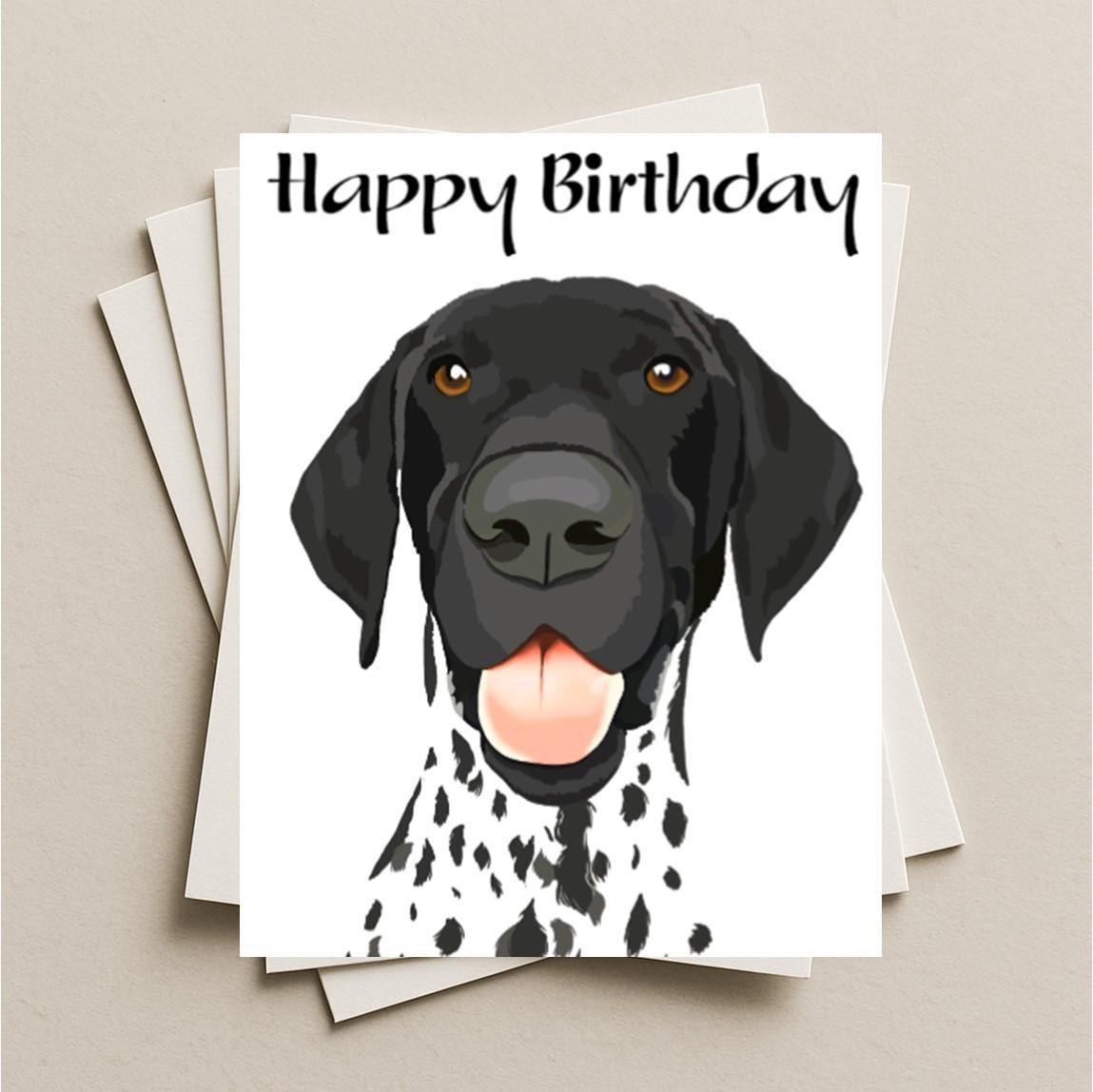 Black GSP German Shorthaired Pointer birthday card, German Shorthaired Pointer dog gift card, puppy dog blank happy birthday greeting card