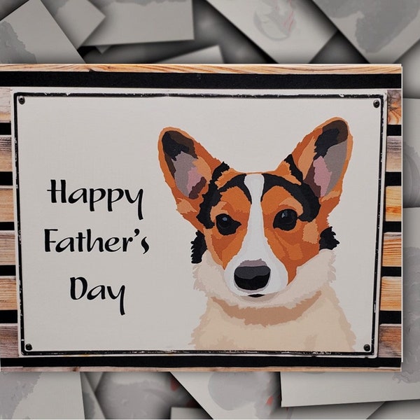 Pembroke Welsh Corgi Father's Day card, red and black tricolor Corgi Dad dog gift card, Corgi puppy blank greeting card for Daddy