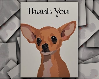 Chihuahua thank you card, fawn Chihuahua dog gift card, puppy dog thank you blank greeting card