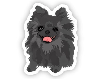 Pomeranian Black Gray Dog Sticker, Die Cut Vinyl, Water Bottle, Laptop, Phone Case, Waterproof, Dishwasher Safe, Scratch Fade Resistant