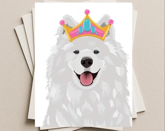 Tarjeta de felicitación en blanco con la imagen de la princesa Samoyedo para cumpleaños, agradecimiento, invitación a fiesta, tarjeta de regalo o tarjeta de notas para cualquier ocasión.