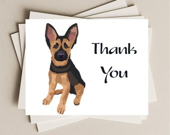 Tarjeta de agradecimiento de pastor alemán, tarjeta de regalo de perro pastor alemán, tarjeta de felicitación en blanco de agradecimiento de cachorro