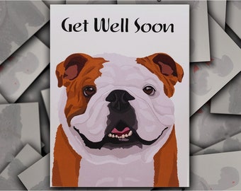 English Bulldog Get Well Soon card, English Bulldog gift card, puppy dog blank get well soon greeting card