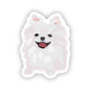 Pomeranian White Dog Sticker, Die Cut Vinyl, Water Bottle, Laptop, Phone Case, Waterproof, Dishwasher Safe, Scratch and Fade Resistant