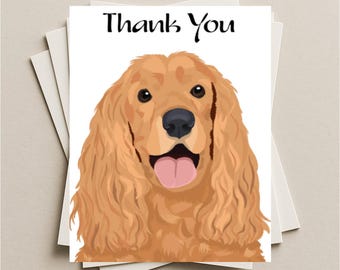 Cocker Spaniel thank you card, golden Cocker Spaniel gift card, pet puppy dog blank thank you greeting card