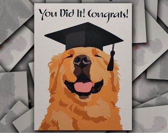 Golden Retriever Congrats on Graduation card, Golden Retriever dog gift card, Golden puppy graduation cap and tassel blank greeting card