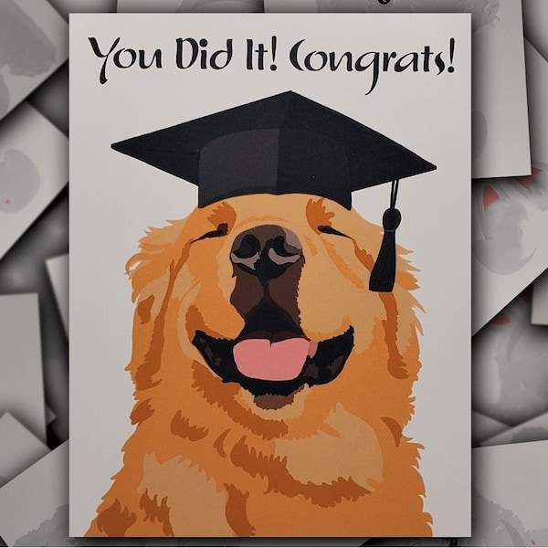 Golden Retriever Congrats on Graduation card, Golden Retriever dog gift card, Golden puppy graduation cap and tassel blank greeting card