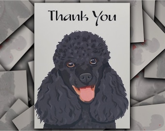 Black Poodle thank you card, Black Poodle dog gift card, puppy dog thank you blank greeting card