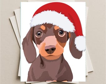 Dachshund Santa card, Doxie Dachshund dog Christmas card, Dachshund hot dog gift card, Wiener puppy holiday greeting card