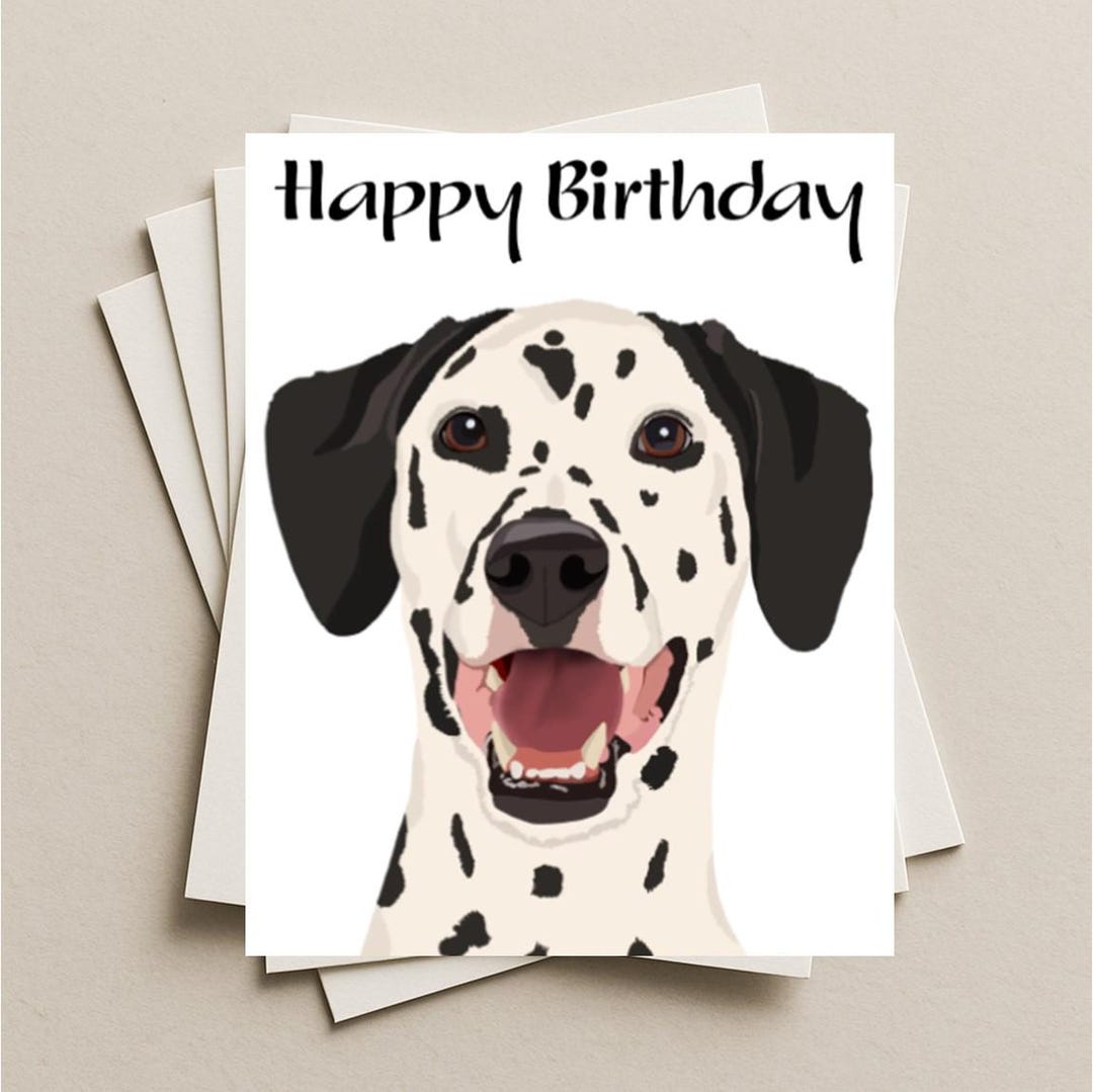 Dalmatian Dog Birthday Card, Blank Greeting Card, Note or Gift Card ...