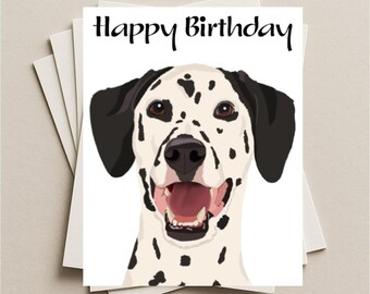 Tarjeta de cumpleaños con perro dálmata, tarjeta de felicitación en blanco, nota o tarjeta de regalo con sobre.