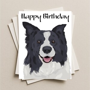Border Collie dog birthday card, blank greeting card, note or gift card with envelope