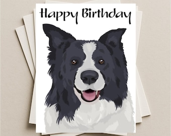 Tarjeta de cumpleaños de perro Border Collie, tarjeta de felicitación en blanco, nota o tarjeta de regalo con sobre