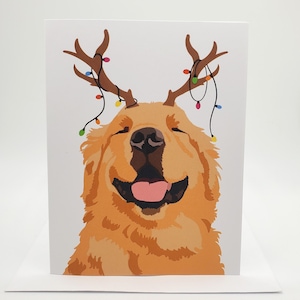 Golden Retriever Dog Reindeer Card, Golden Retriever Christmas Card ...