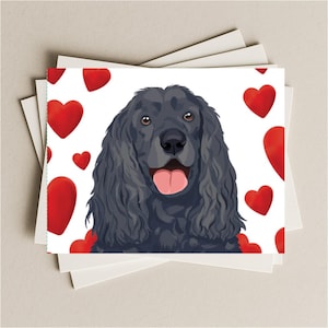 Cocker Spaniel Love Valentine Anniversary card, black Cocker Spaniel dog gift card, puppy dog blank greeting card with red hearts