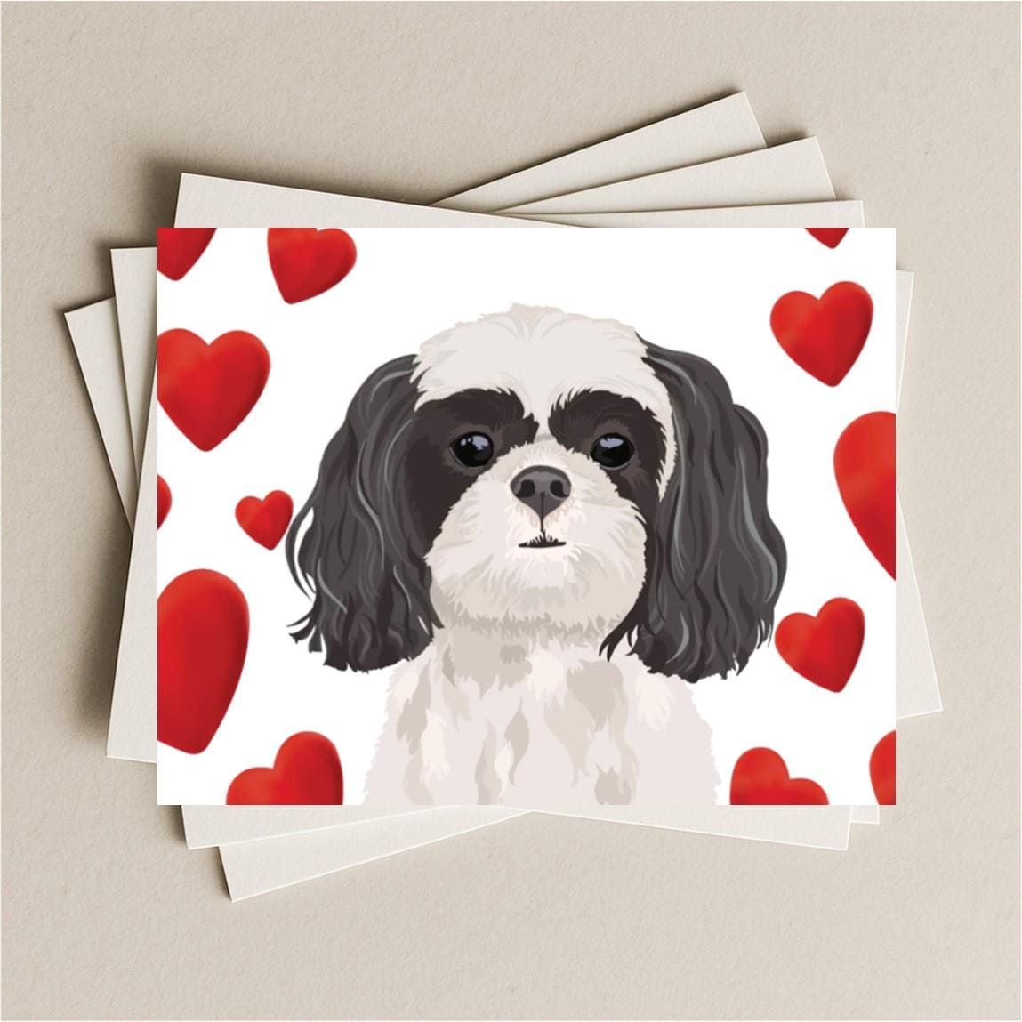 Shih Tzu Love Valentine Anniversary Card, Gray and White Shih Tzu Dog Gift  Card, Puppy Dog Blank Greeting Card With Red Hearts - Etsy