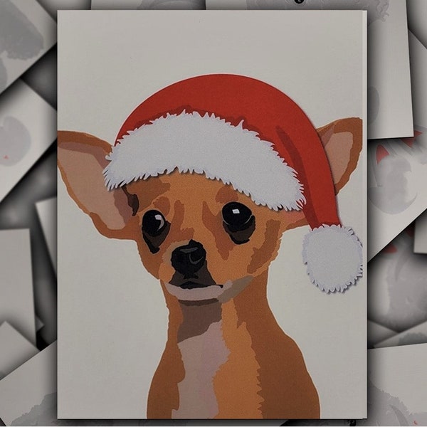 Chihuahua Santa card, Chihuahua Christmas card, tan Chihuahua dog gift card, puppy holiday greeting card