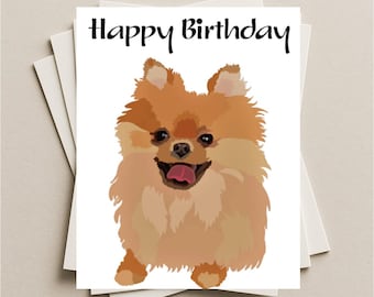 Tarjeta de cumpleaños de perro Pomerania, tarjeta de felicitación en blanco, nota o tarjeta de regalo con sobre
