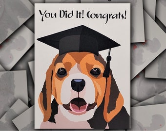 Beagle Congrats on Graduation card, Beagle dog gift card, Beagle puppy graduation cap and tassel blank greeting card