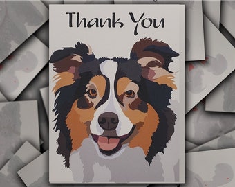 Australian Shepherd thank you card, Single card, Australian Shepherd dog gift card, Aussie puppy thank you greeting card
