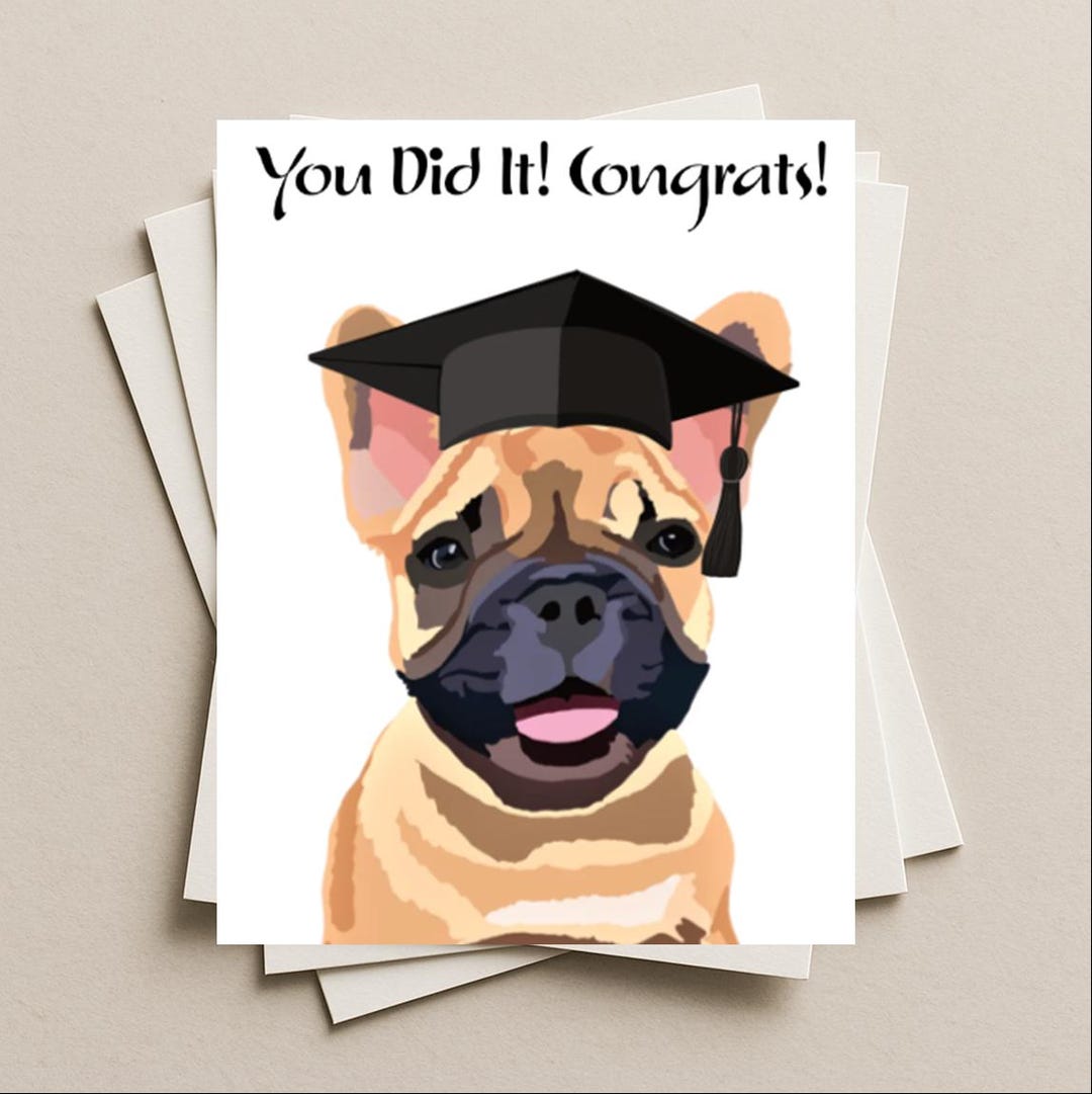 French Bulldog Congrats on Graduation Card, Tan Black Frenchie Dog Gift ...