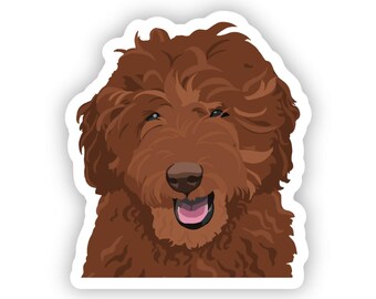 Pegatina de perro Goldendoodle, vinilo troquelado, para botella de agua, portátil, funda de teléfono, resistente al agua, apta para lavavajillas, resistente a arañazos y a la decoloración.