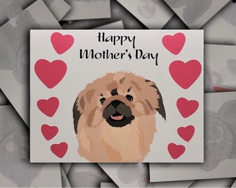 Pekingese Mother's Day card, Pekingese dog gift card, Peke puppy pink hearts blank greeting card for Mom Mum