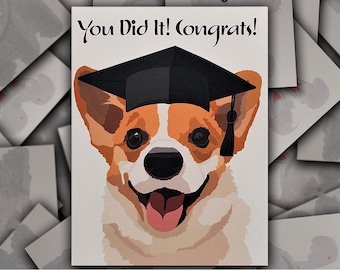 Pembroke Welsh Corgi Congrats on Graduation card,  red white  Corgi dog gift card, Corgi puppy graduation cap and tassel blank greeting card