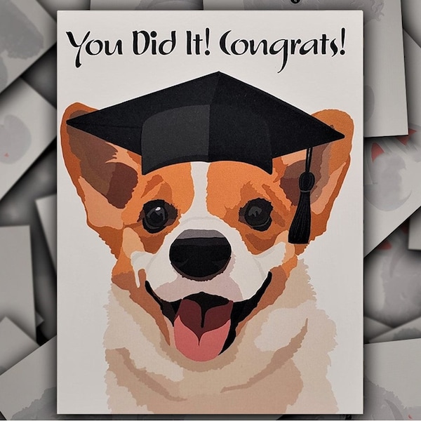 Pembroke Welsh Corgi Congrats on Graduation card,  red white  Corgi dog gift card, Corgi puppy graduation cap and tassel blank greeting card
