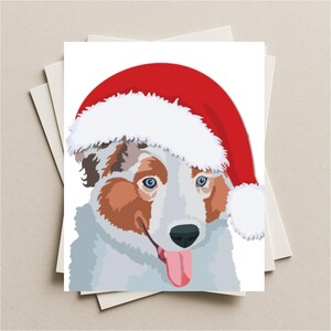 Australian Shepherd Santa card, Blue Merle Australian Shepherd Christmas card, Aussie dog gift card, puppy holiday greeting card