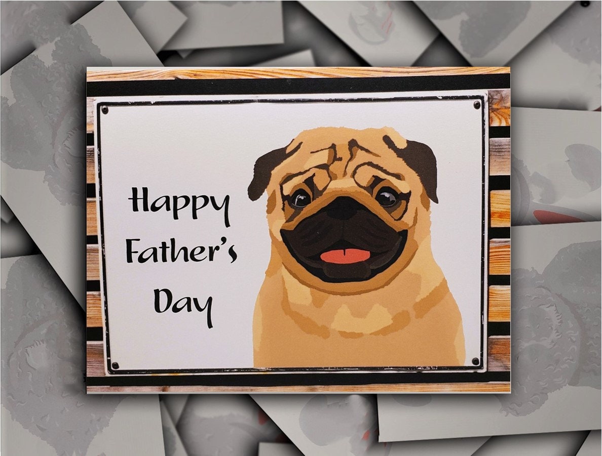 PUG`sパパです。 Pug Father's Day Card, Pug Dad Dog Gift Card, Puppy Blank Greeting