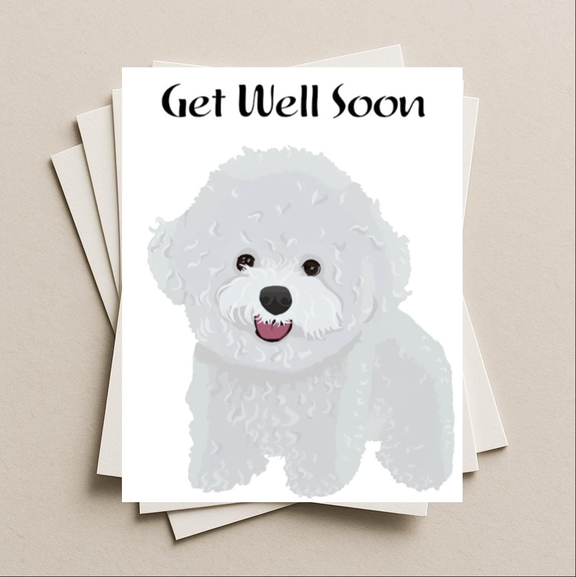 Bichon Frise Get Well Soon card, white Bichon Frise dog gift card, puppy dog blank get well soon greeting card