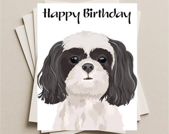 Tarjeta de cumpleaños de perro Shih Tzu, tarjeta de felicitación en blanco, nota o tarjeta de regalo con sobre