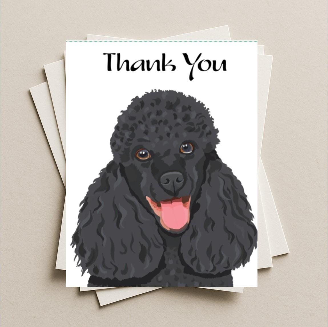 Black Poodle thank you card, Black Poodle dog gift card, puppy dog thank you blank greeting card