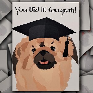Pekingese Congrats on Graduation card, Pekingese dog gift card, Peke puppy graduation cap and tassel blank greeting card