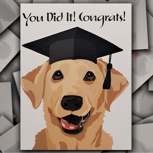 Yellow Labrador Congrats on Graduation card, Yellow Lab dog gift card, Yellow Lab puppy graduation cap and tassel blank greeting card