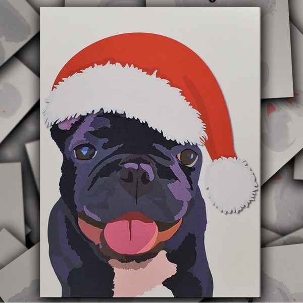Black French Bulldog Christmas Card Etsy