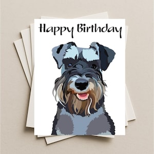 Schnauzer dog birthday card, blank greeting card, note or gift card with envelope