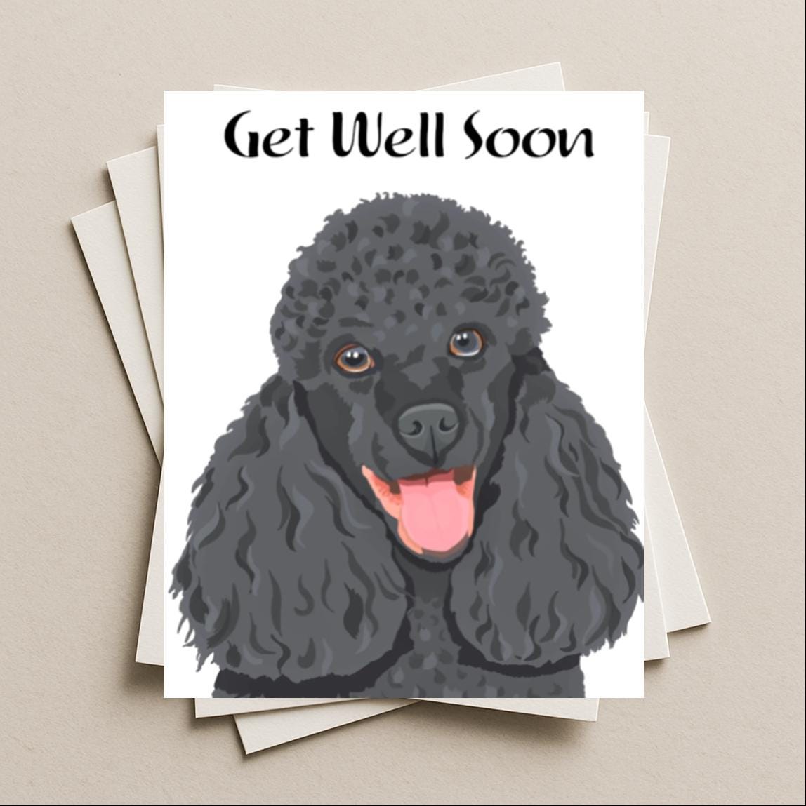 Black Poodle Get Well Soon card, Black Poodle gift card, puppy dog blank get well soon greeting card