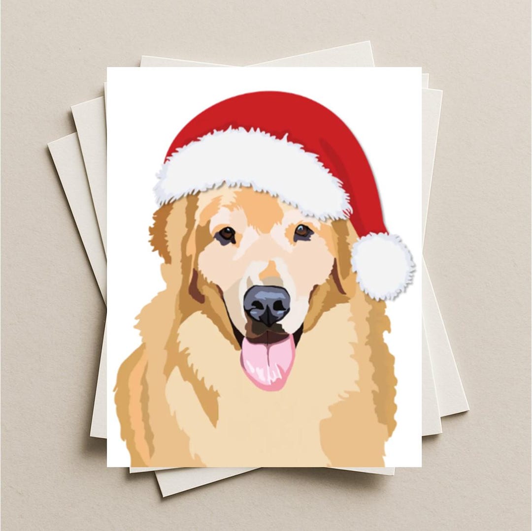 Golden Retriever Santa Card, Golden Retriever Christmas Card, Dog Gift ...