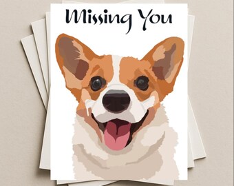 Tarjeta de Pembroke Welsh Corgi que te extraña, tarjeta de regalo de perro Corgi rojo y blanco que te extraña, tarjeta de felicitación en blanco de cachorro