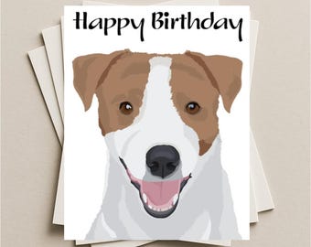 Jack Russell Terrier dog birthday card, blank greeting card, note or gift card with envelope